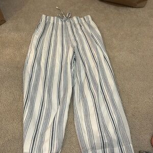 Abercrombie and Fitch, white and blue striped pants